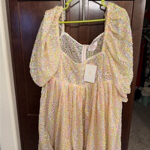 Selkie Sequin Rainbow Puff Dress